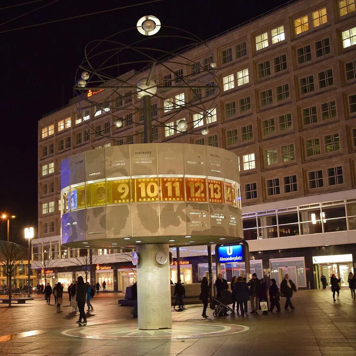 The World Clock on Alexanderplatz in Berlin, showing the time in cities around the world